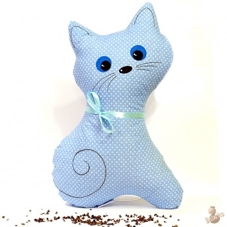 Pohánkový vankúš mačka modrý puntík