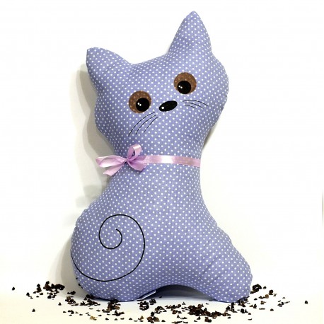 Pohankový polštář kočka fialový puntík
